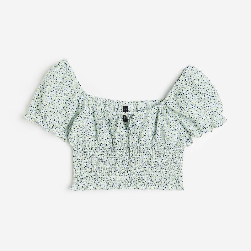 Блузка H&M Fluffy Sleeves Pleated, зеленый