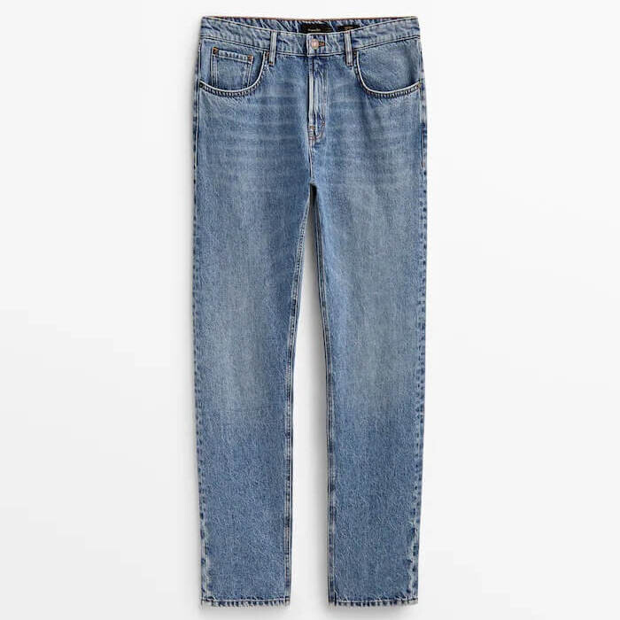 

Джинсы Massimo Dutti Mid-Waist Tapered-Fit Stonewashed, индиго