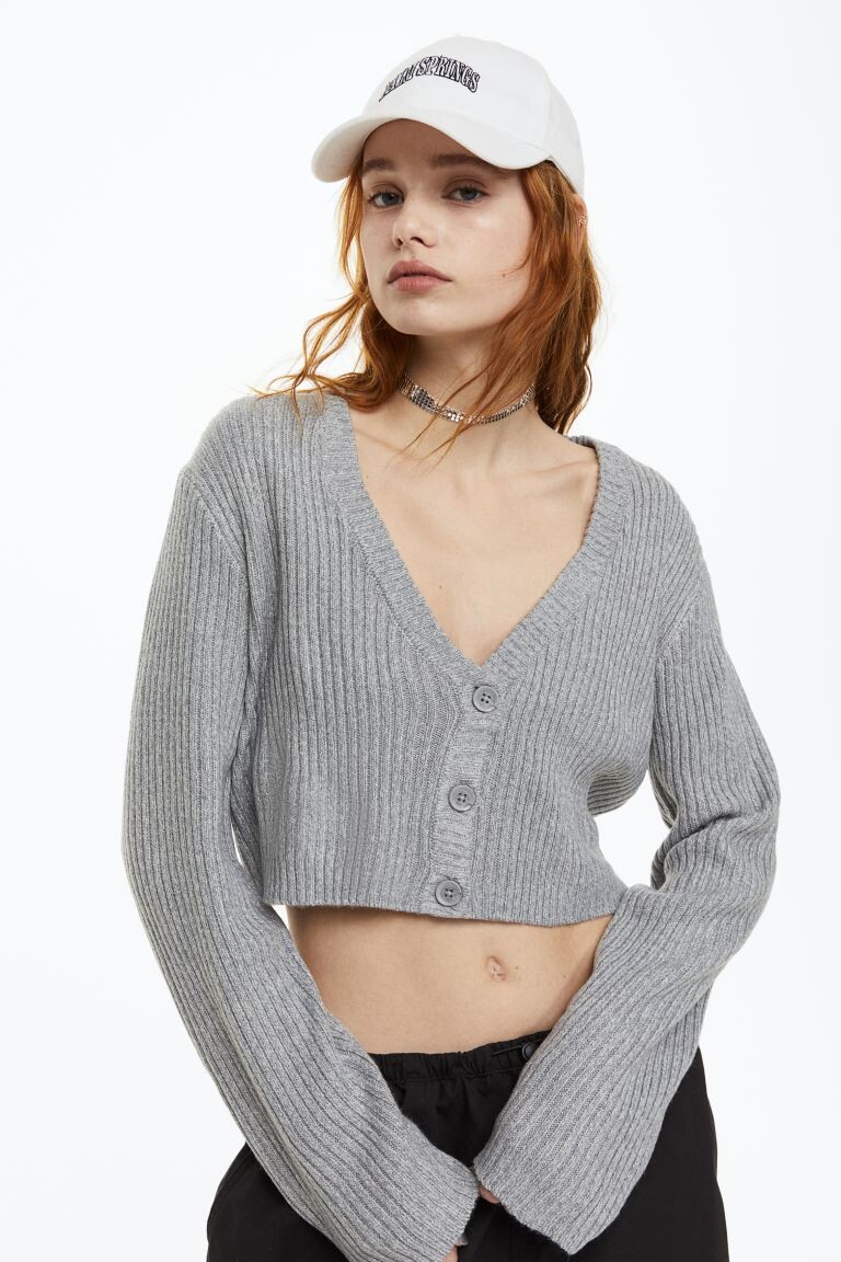 

Короткий кардиган в рубчик H&M, серый меланж