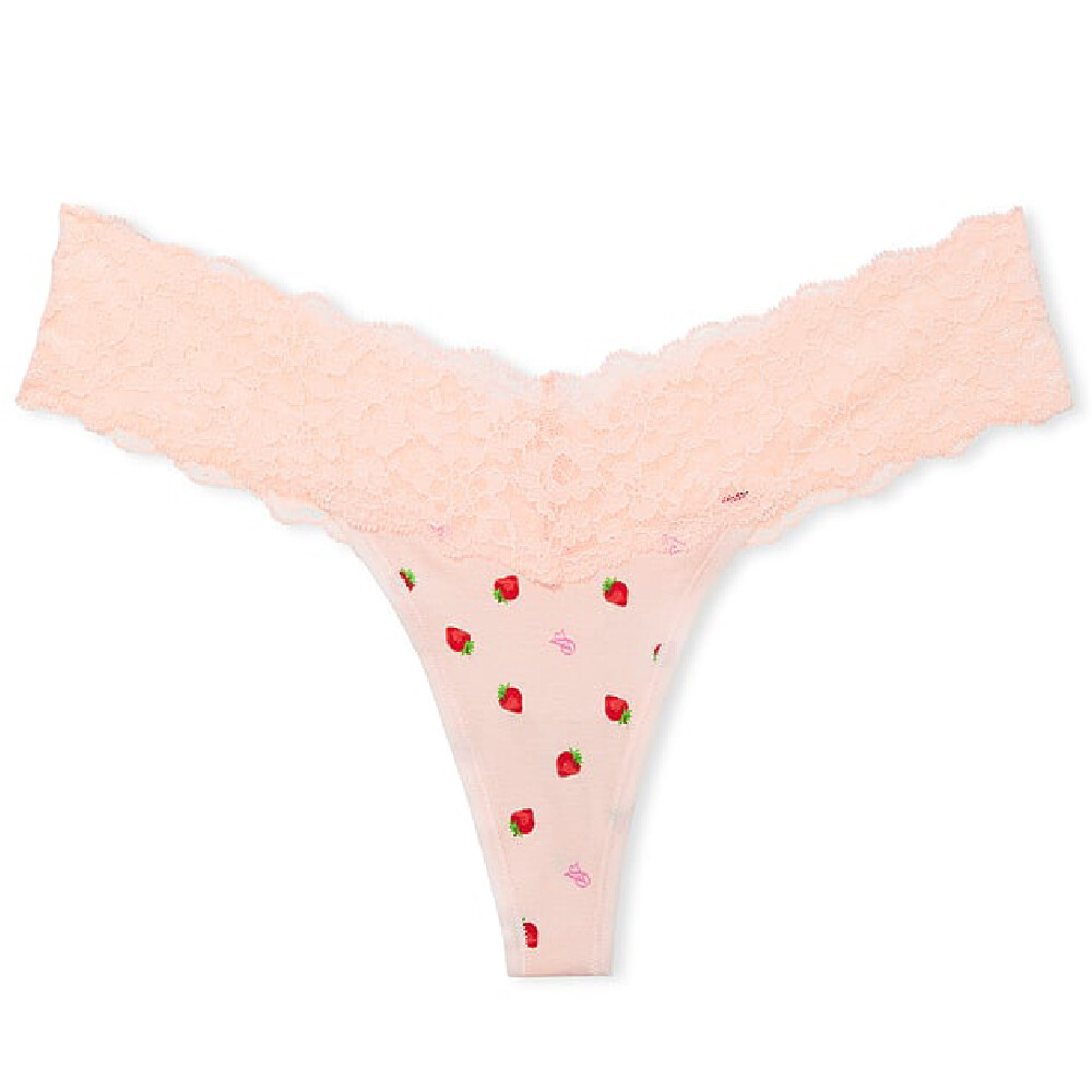 

Трусы Victoria's Secret The Lacie Lace-Waist Cotton Thong Classic Lace, светло-розовый