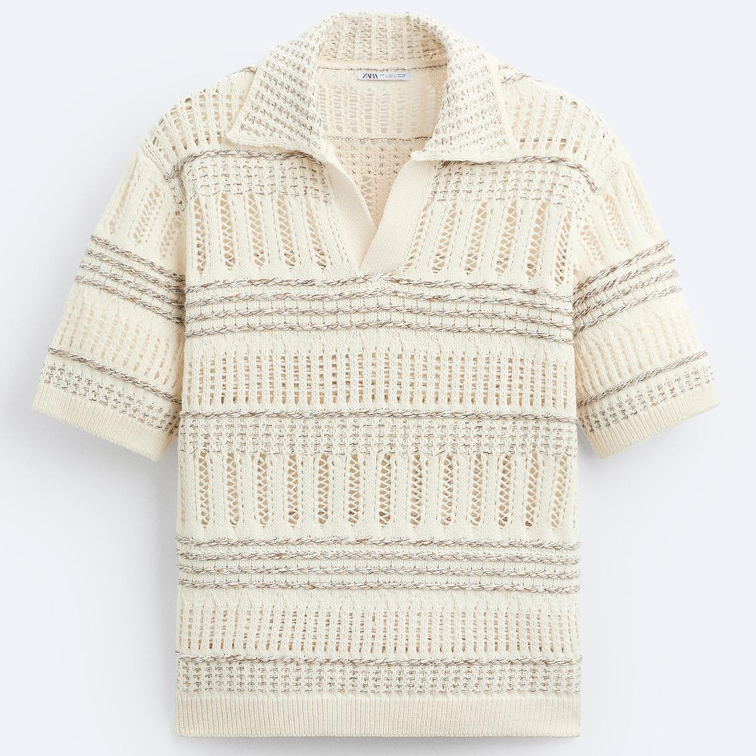 Поло Zara Textured Crochet, экрю толстовка поло zara экрю желтый