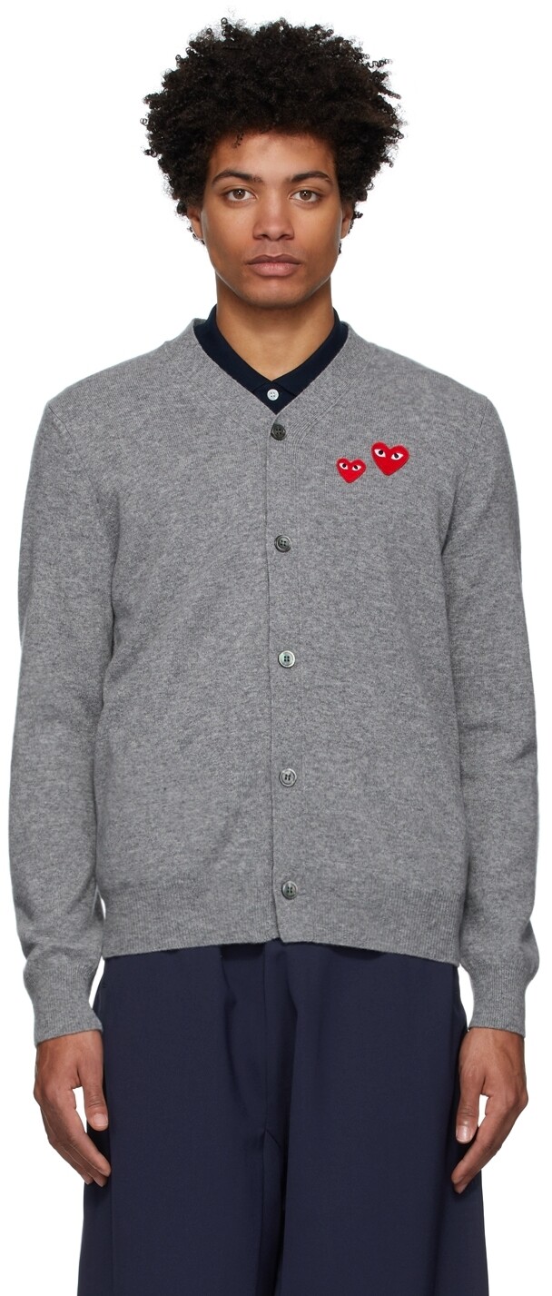 

Серый шерстяной кардиган с двумя сердечками Comme des Garçons Play