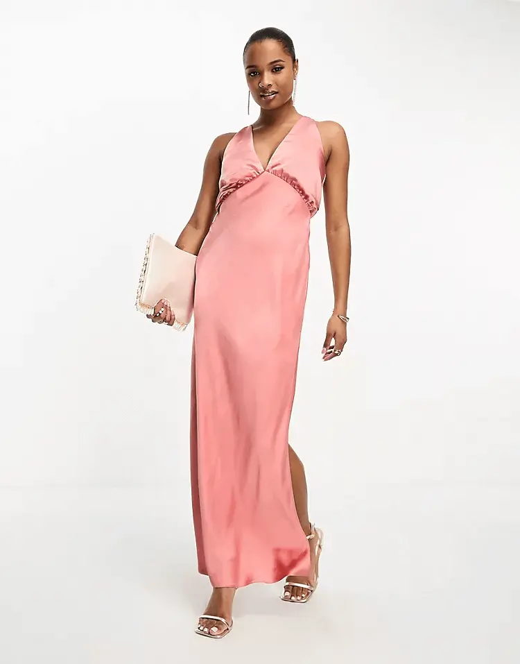 

Платье-макси с глубоким вырезом Asos Design, розовый