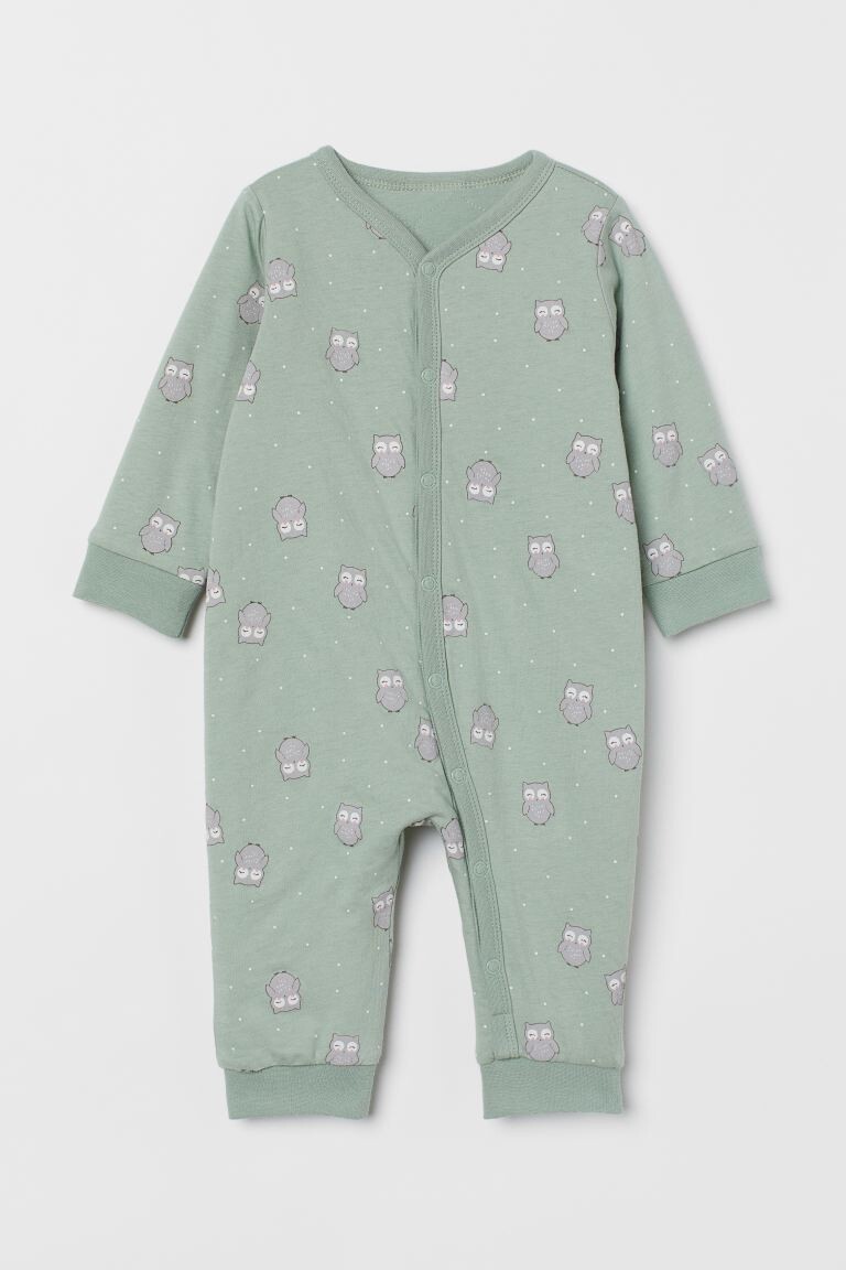 

Утепленный пижамный комбинезон H&M, светло-зеленый шалфей/совы
