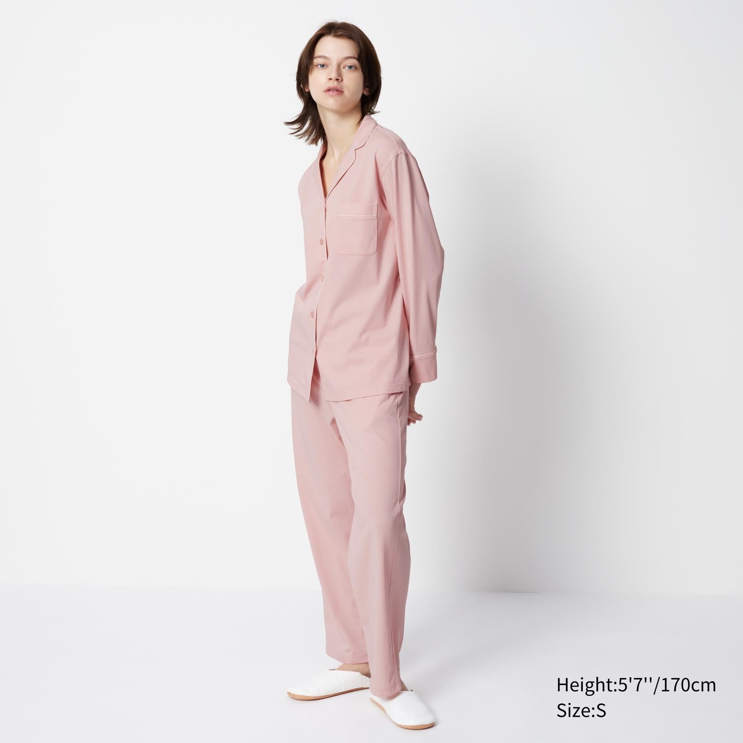 

Хлопковая пижама airism с длинными рукавами UNIQLO, розовый
