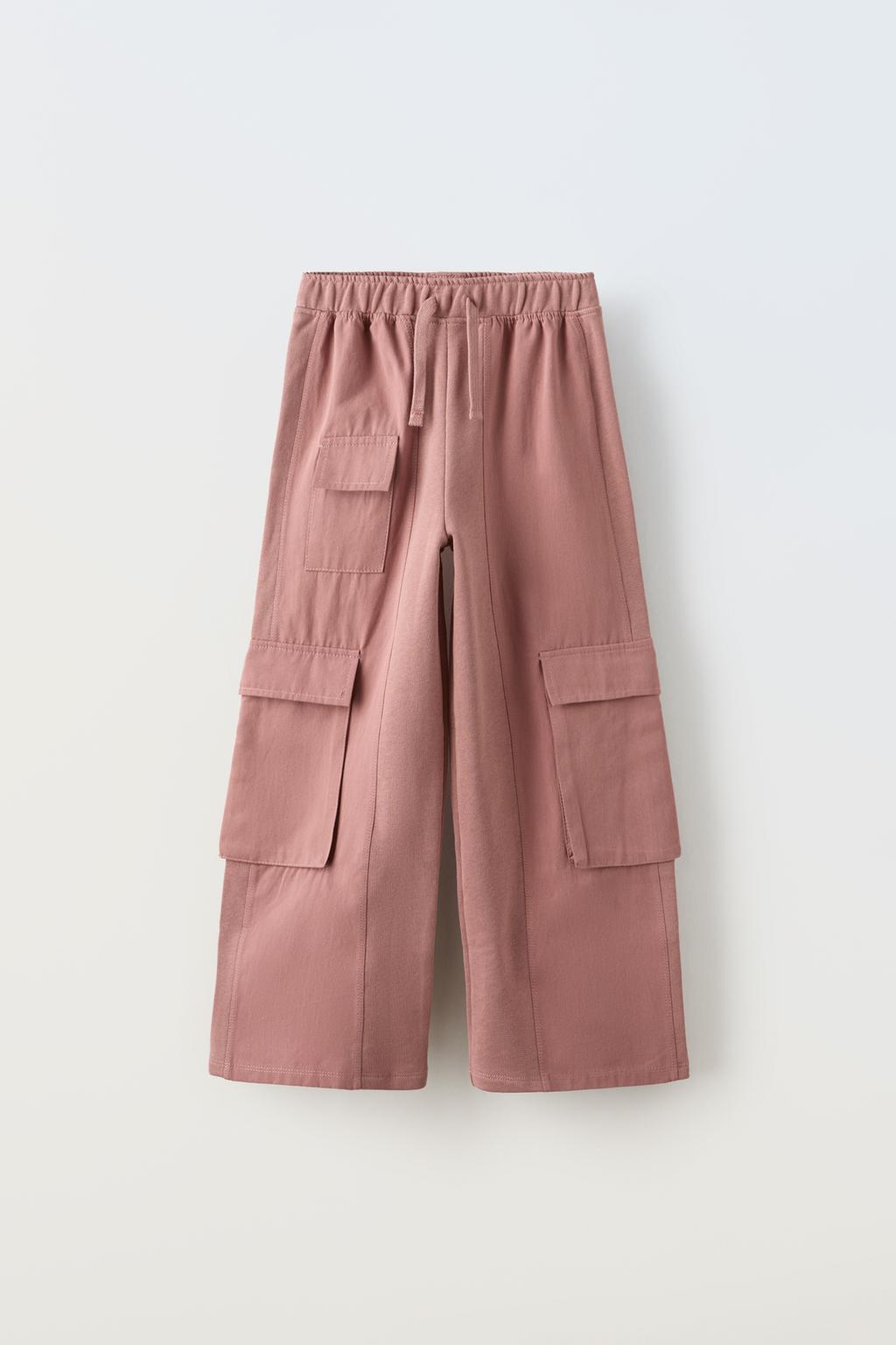 Широкие контрастные брюки ZARA, мел розовый