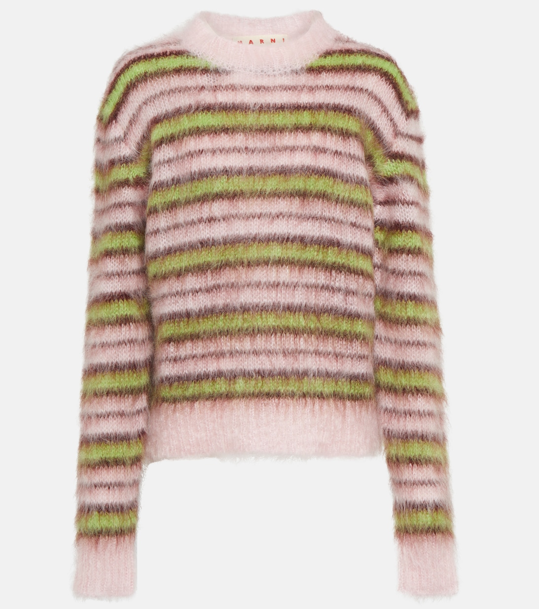 Полосатый свитер из смесового мохера MARNI, розовый полосатый свитер вязки интарсия marni шафрановый