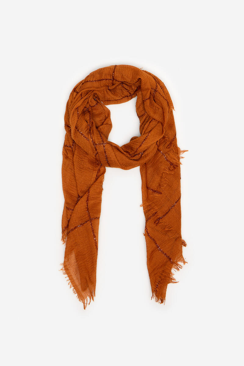 цена Клетчатый шарф с люрексом Cortefiel, оранжевый