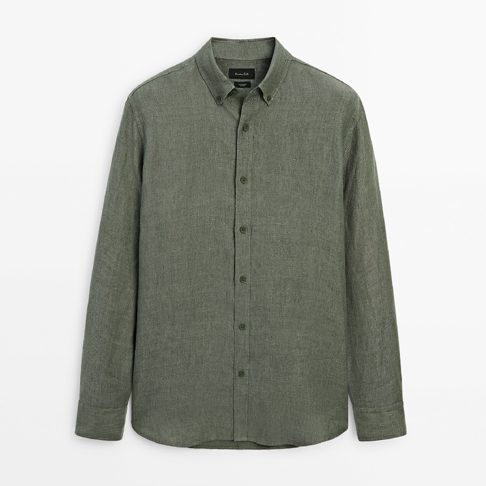 Рубашка Massimo Dutti 100% Linen Regular Fit, зеленый фото