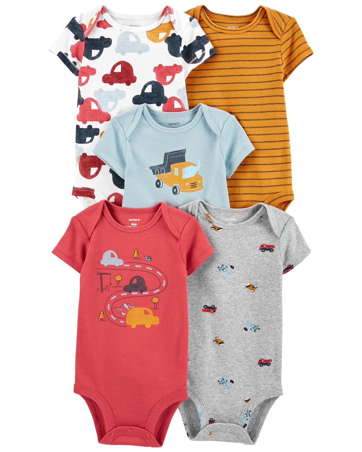 

Комплект из 5 оригинальных боди с короткими рукавами для малышей Carter's, мультиколор