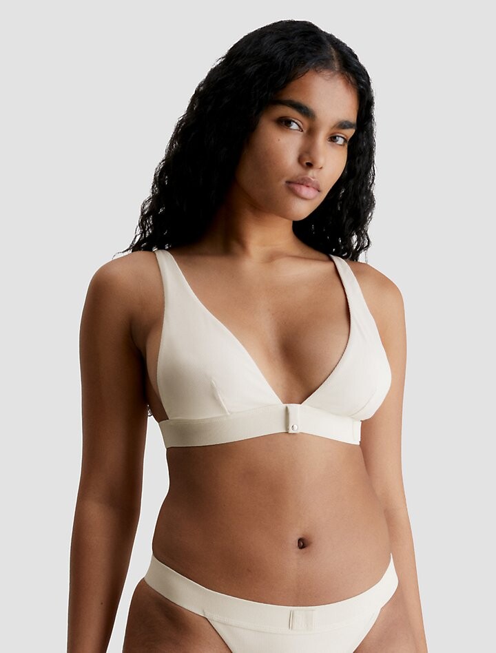 

Топ бикини с треугольными чашечками в рубчик и монограммой CK Calvin Klein, белый