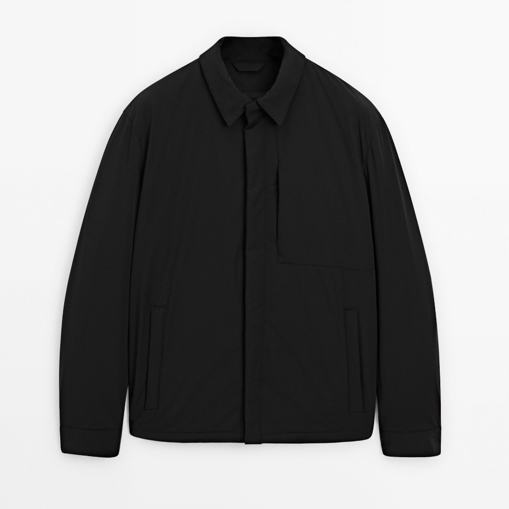 Куртка-рубашка Massimo Dutti Lightweight Technical, черный куртка рубашка massimo dutti nappa leather with pocket коричневый
