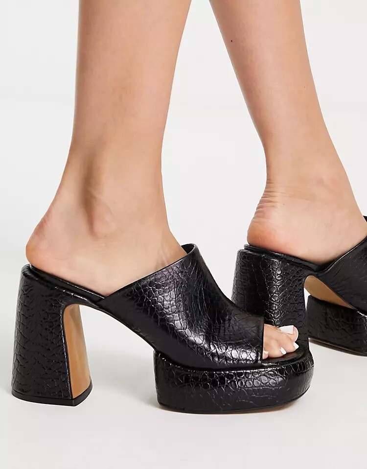 

Мюли на платформе с крокодиловой кожей Topshop Selina, черный