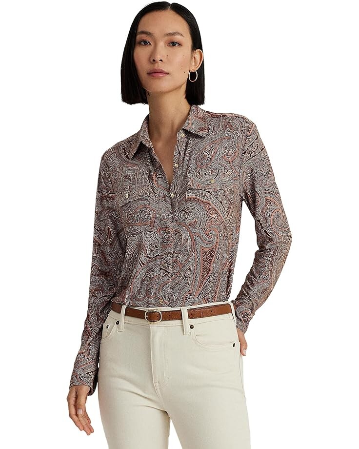 

Рубашка LAUREN Ralph Lauren Paisley Stretch Jersey Shirt, цвет Tan/Cream/Pink