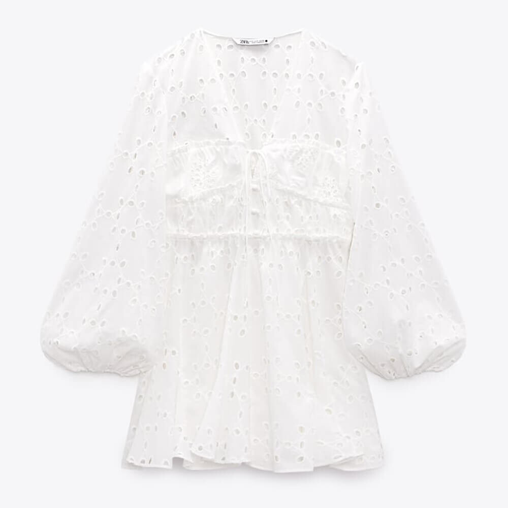 

Платье Zara Short With Cutwork Embroidery, белый