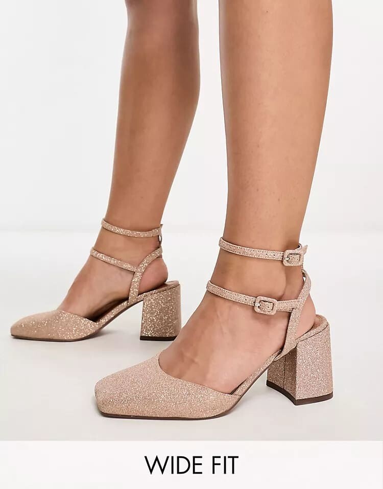 

Туфли ASOS DESIGN Wide Fit Saffy Block Heeled Mid In Glitter, розовое золото