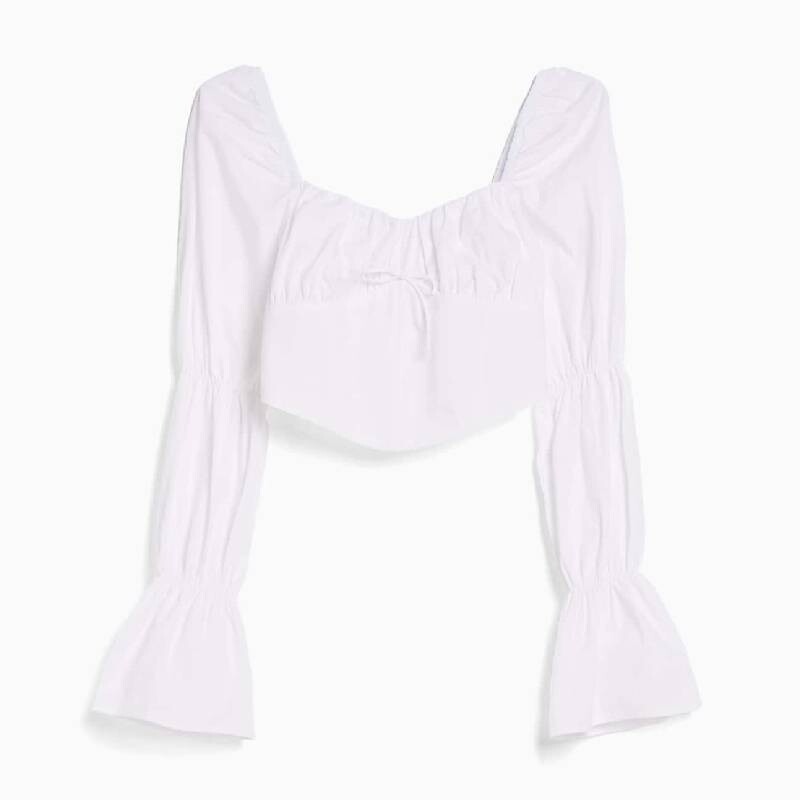 

Блузка короткая Bershka Cropped Long Sleeve Corset, белый