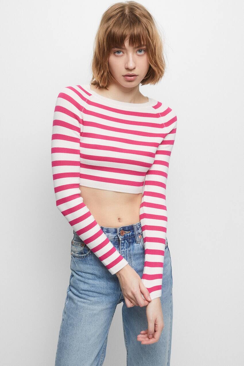 

Короткий свитер в полоску Pull&Bear, фуксия