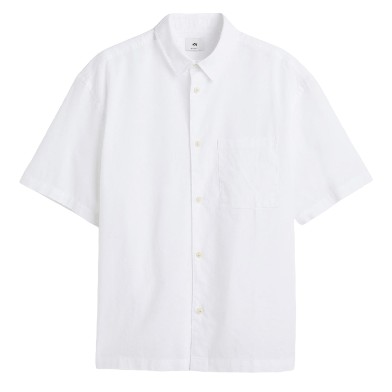 Рубашка H&M Linen Blend, белый свободная повседневная рубашка с отложным воротником и рукавами фонариками на пуговицах женская одежда тонкий шифоновый кардиган на весн