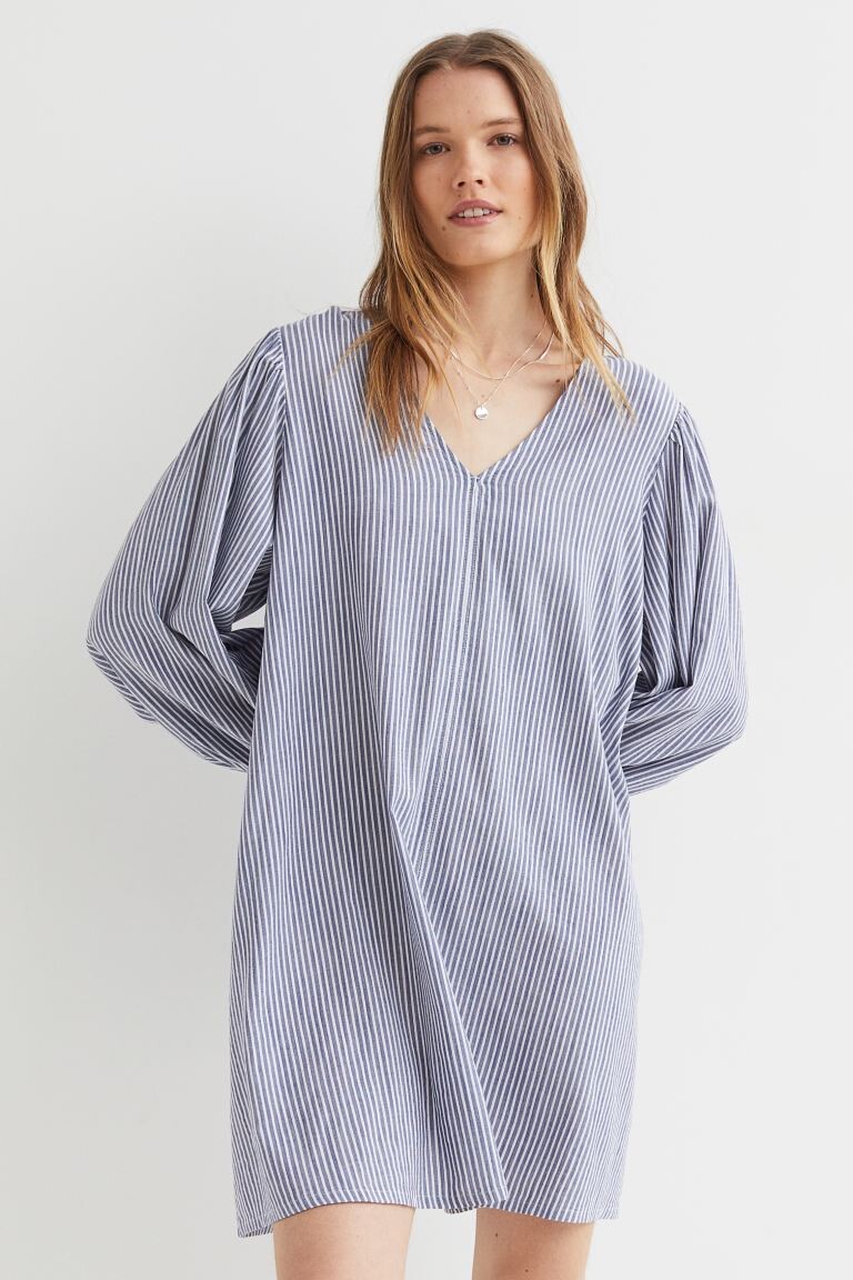 

Платье с объемными рукавами H&M, темно-синий/белые полосы
