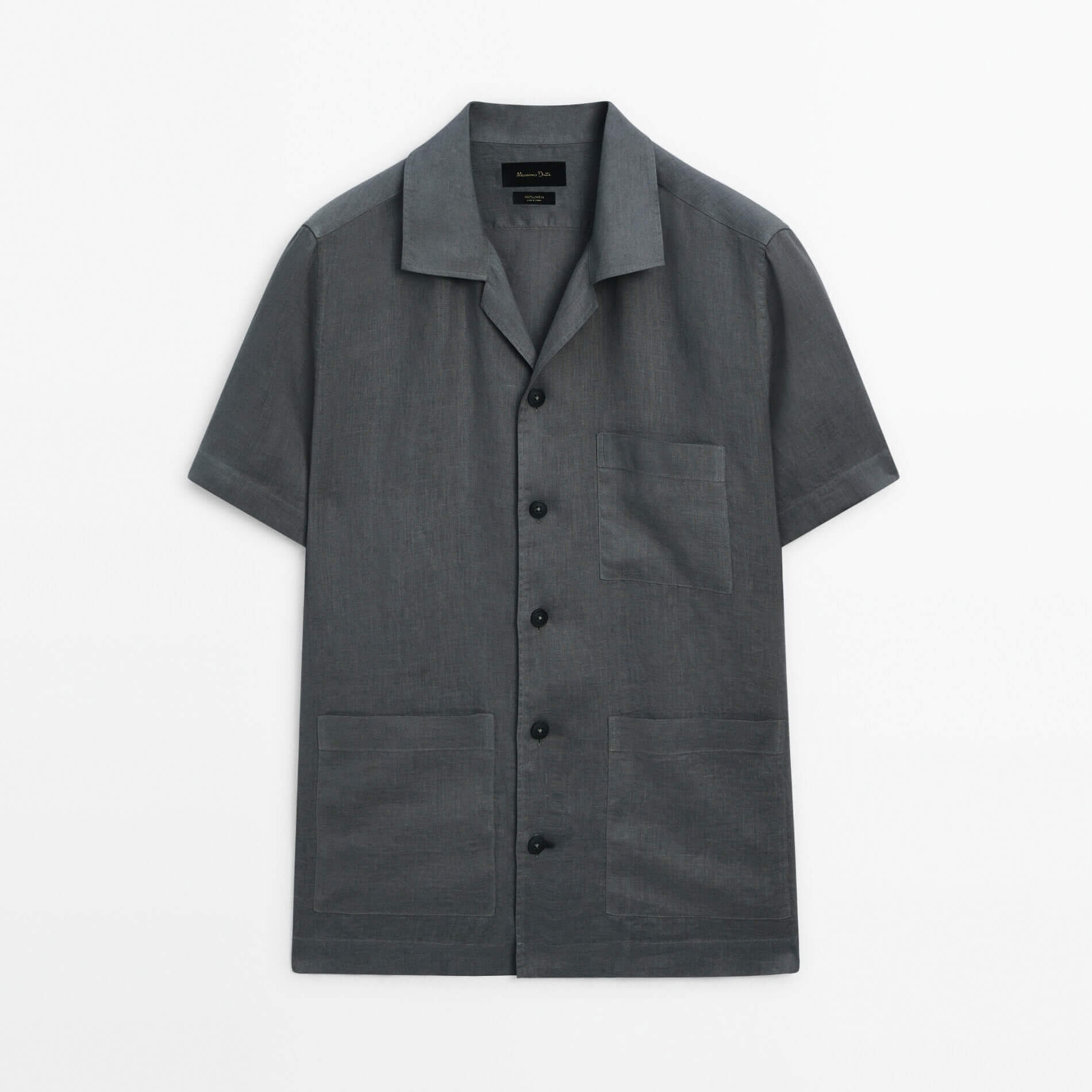 цена Рубашка Massimo Dutti Short Sleeve Linen With Pockets, серый