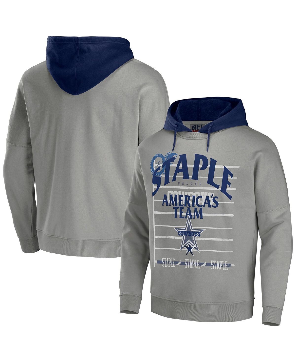 

Мужская nfl x staple grey dallas cowboys oversized gridiron vintage-like wash pullover hoodie NFL Properties, серый