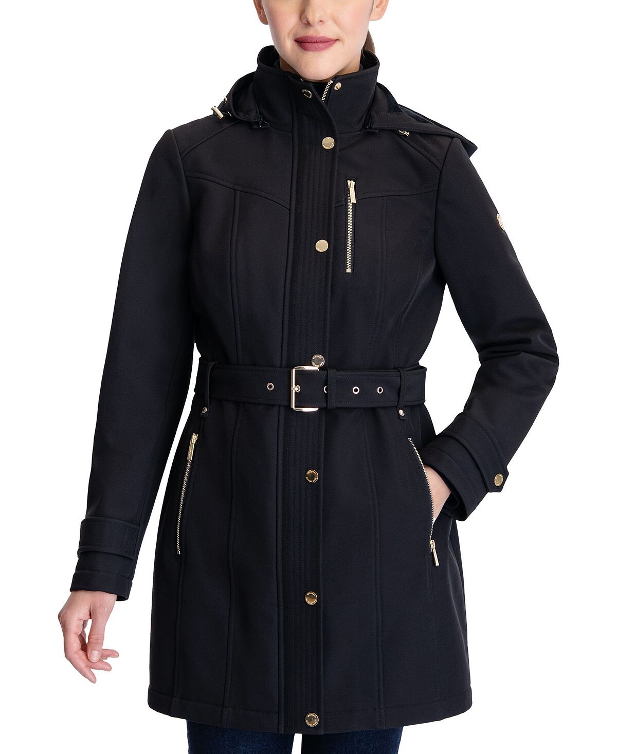 

Женский дождевик petite с капюшоном и поясом, созданный для macy's Michael Kors, черный