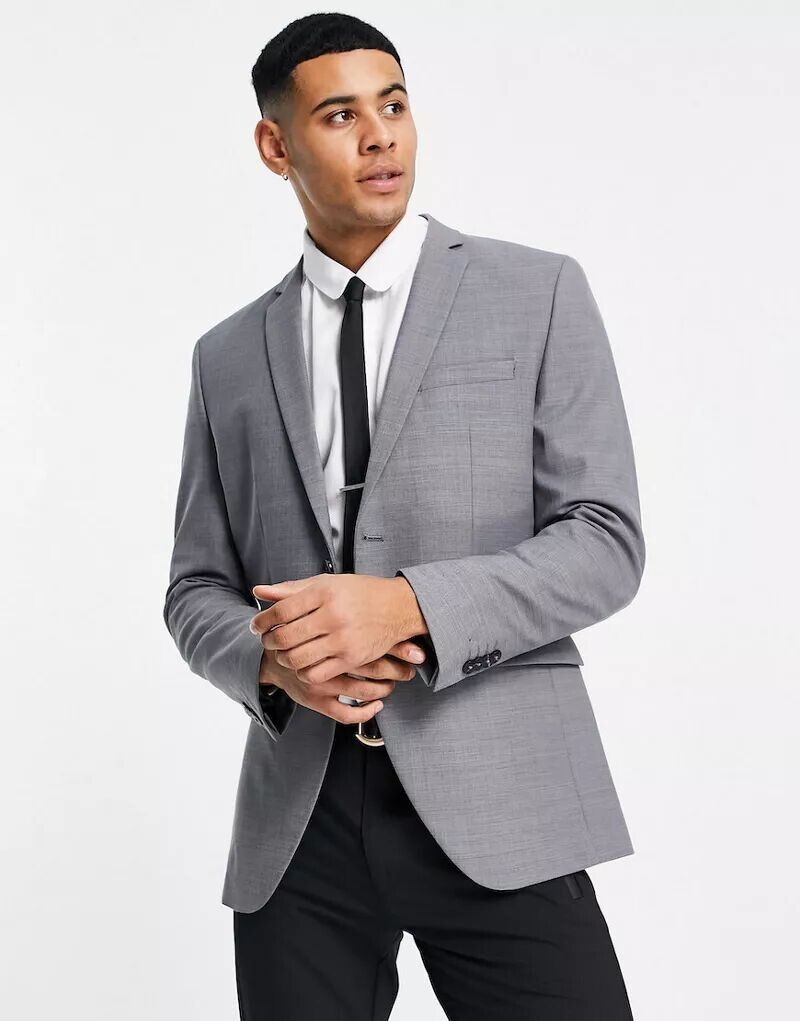 

Серый эластичный пиджак премиум-класса из смесовой шерсти Jack & Jones