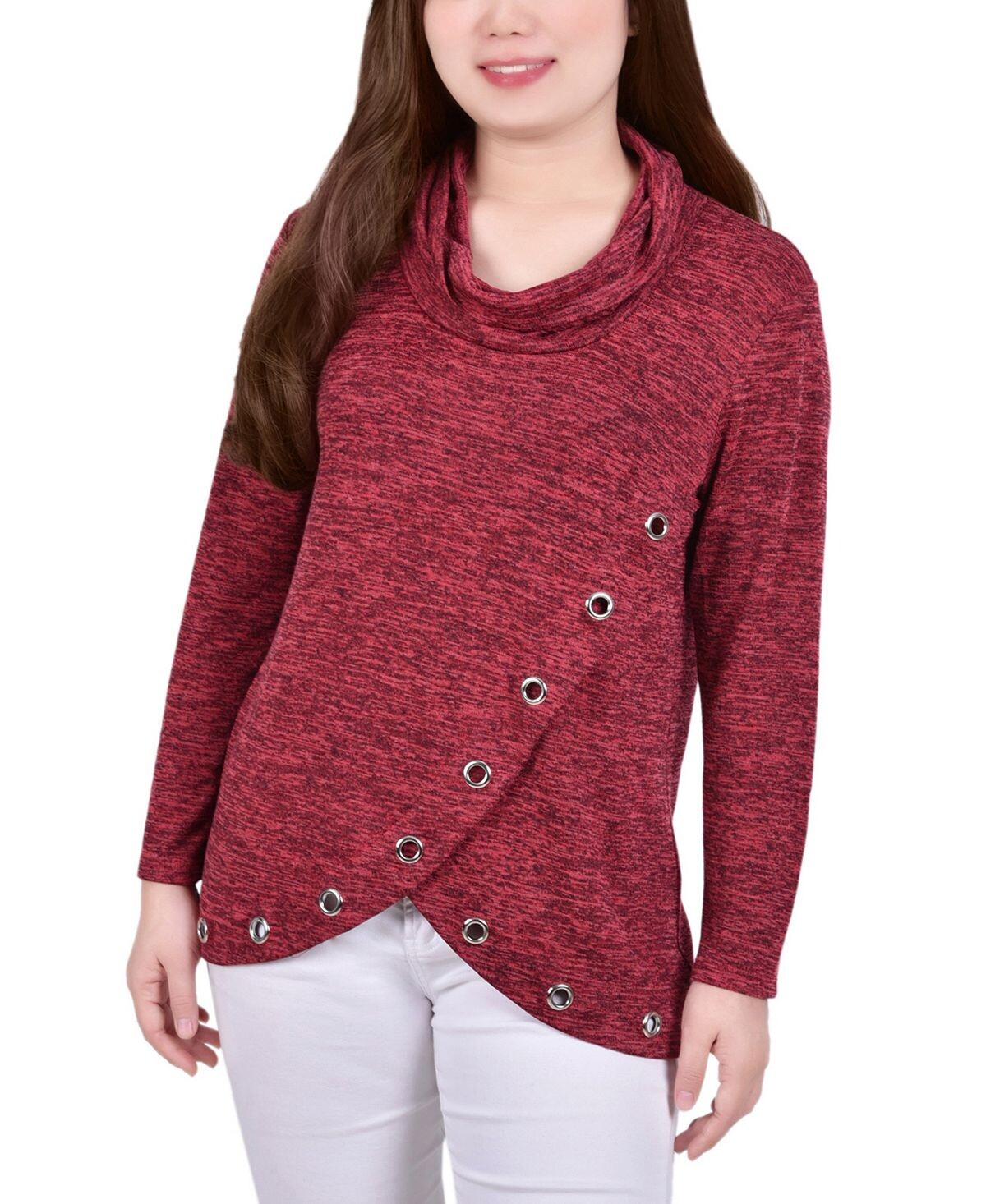 

Миниатюрный топ с длинными рукавами и люверсами NY Collection, красный
