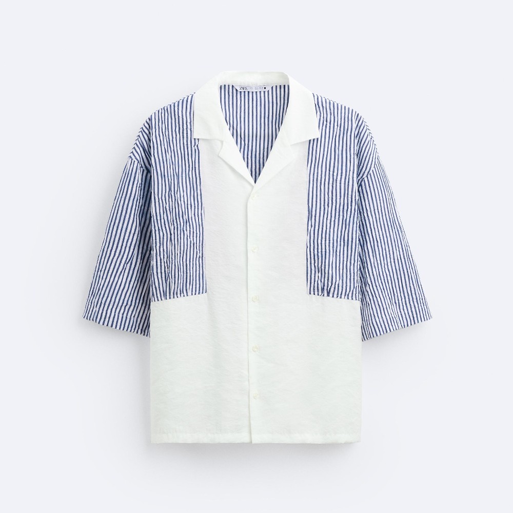 Рубашка Zara Striped Creased-effect, синий/белый комбинезон zara striped creased effect синий
