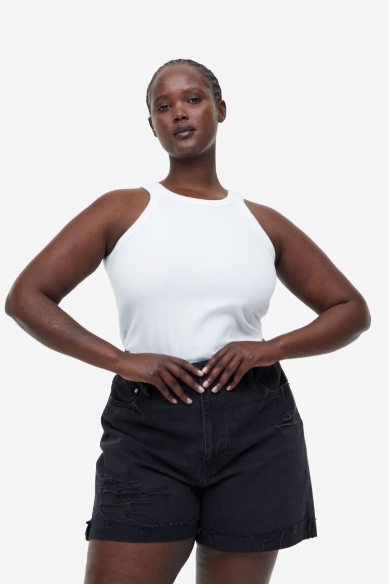 

H&M+ Высокие джинсовые шорты Mom Comfort, черный