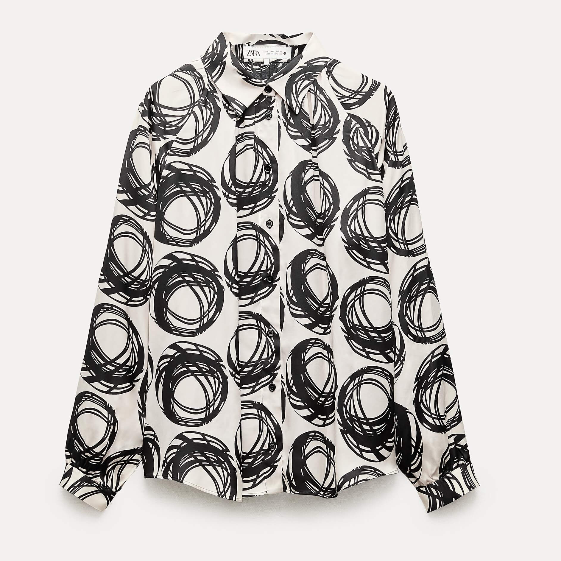Блузка Zara ZW Collection Printed, молочный/черный женская блузка из вискозы с цветочным воротником