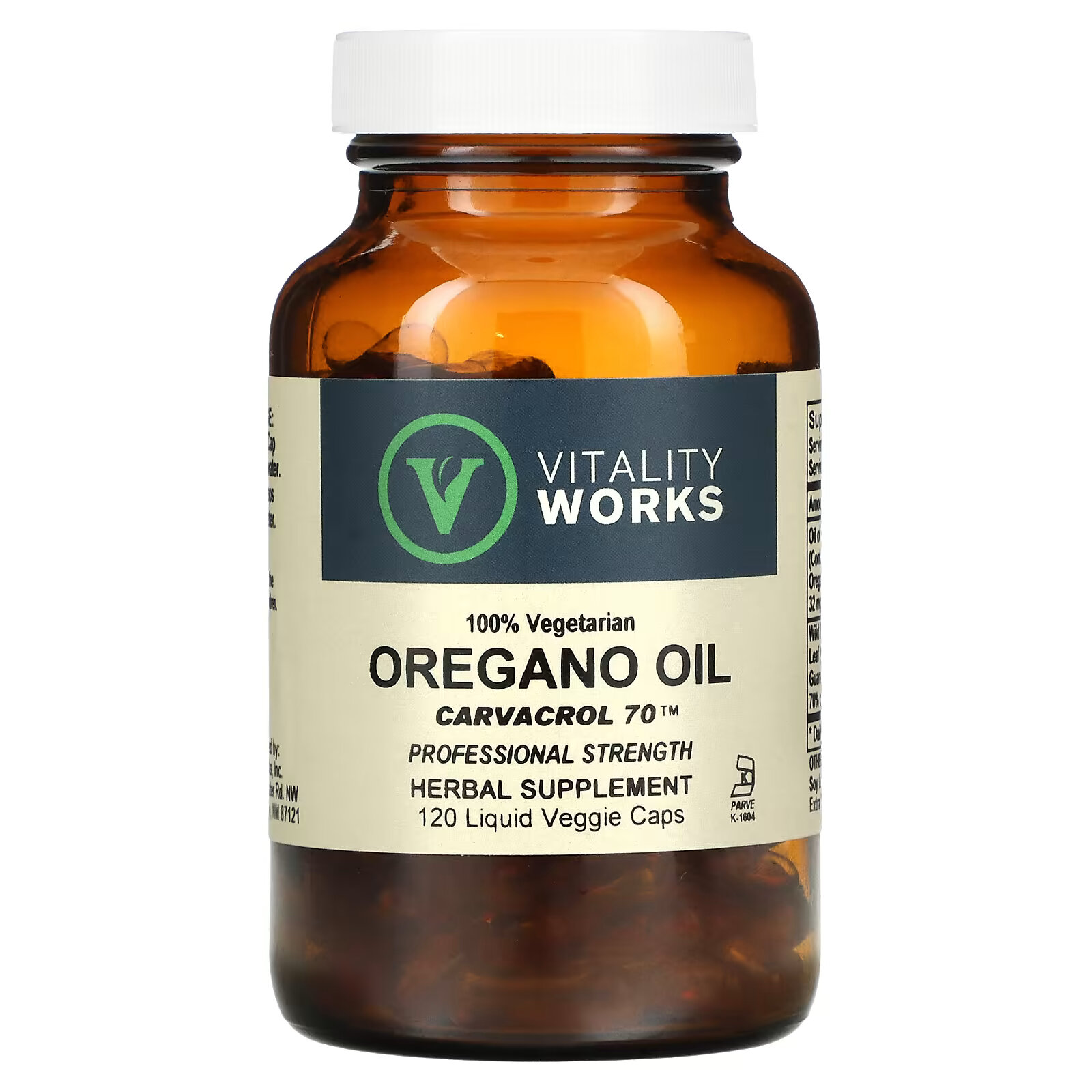 Vitality Works, масло орегано, карвакрол 70, 120 вегетарианских капсул с жидкостью solaray масло орегано 70% карвакрол 60 капсул