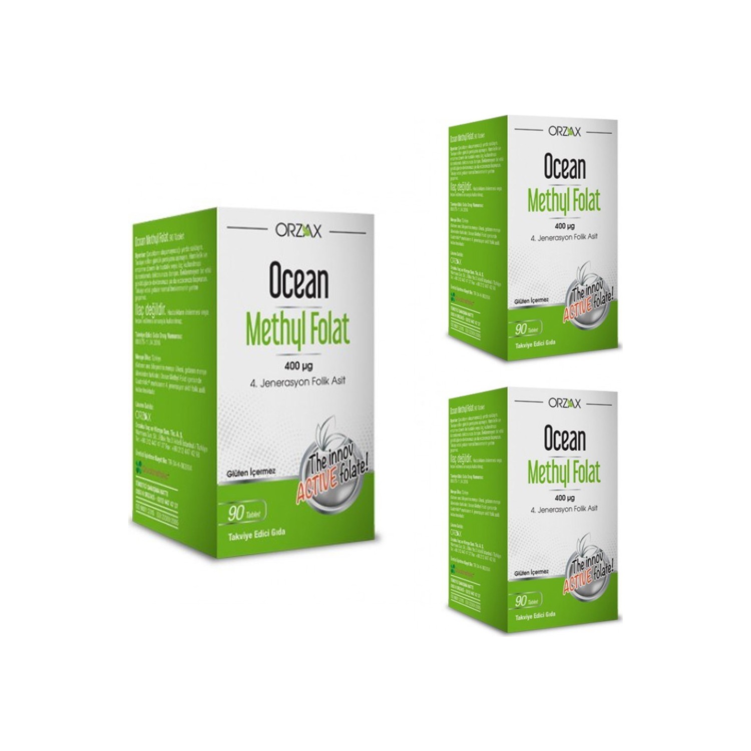 Пищевая добавка Orzax Ocean Methyl Folate 400 мкг, 3 упаковки по 30 таблеток фолиевая кислота carlson labs 400 мкг 300 таблеток витамины для нервной системы обмена веществ