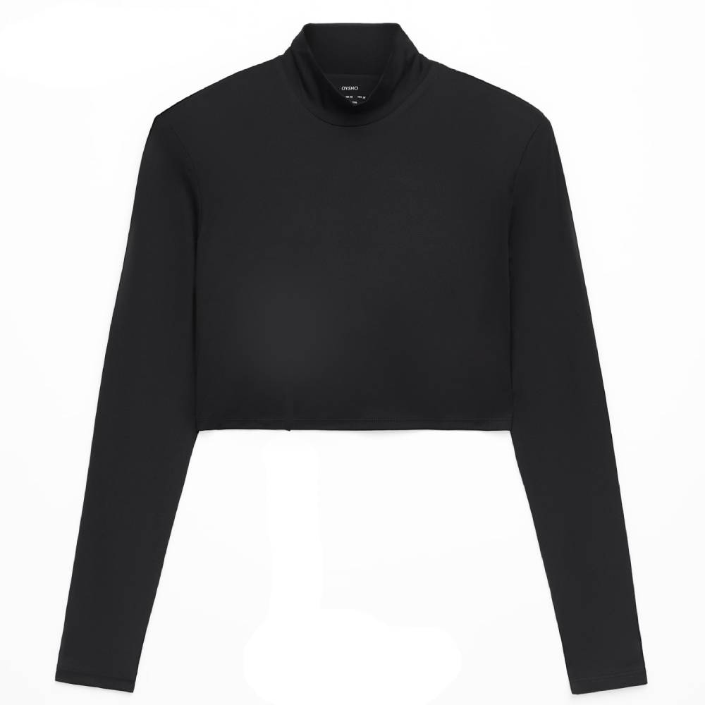 Топ Oysho Long-sleeved Shoulder-pad, черный футболка с длинным рукавом oysho long sleeved cotton and modal черный