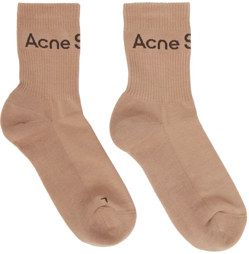 

Бежевые носки в рубчик с логотипом Acne Studios