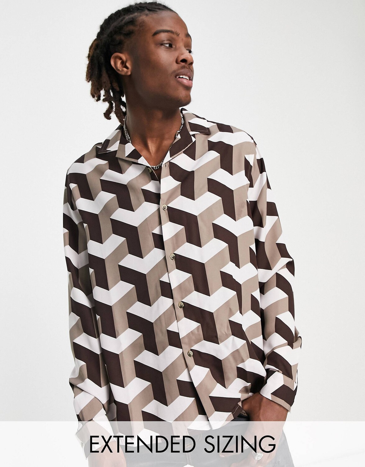 

Коричневая рубашка свободного кроя с геопринтом ASOS DESIGN