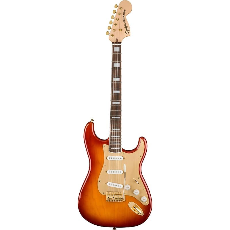 

Squier 40th Anniversary Stratocaster Gold Edition, Sienna Sunburst Squier 40th Anniversary Stratocaster Gold Edition Electric Guitar, with Laurel Fingerboard