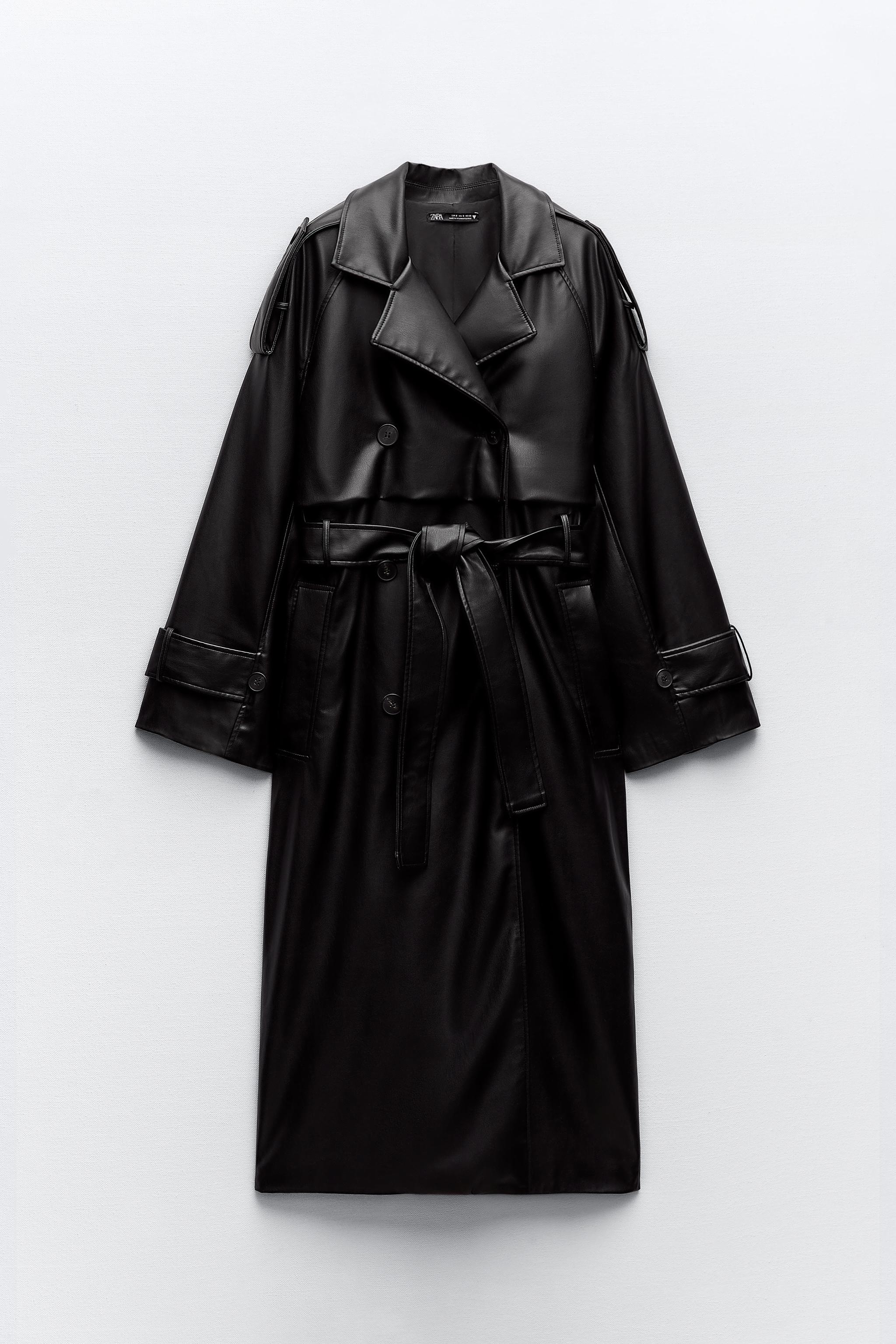 Тренч Zara Oversize Leather Effect, черный куртка zara oversize leather коричневый