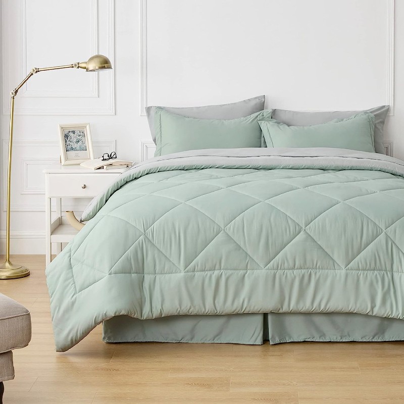Комплект двуспального постельного белья Bedsure Queen, 7 предметов, зеленый