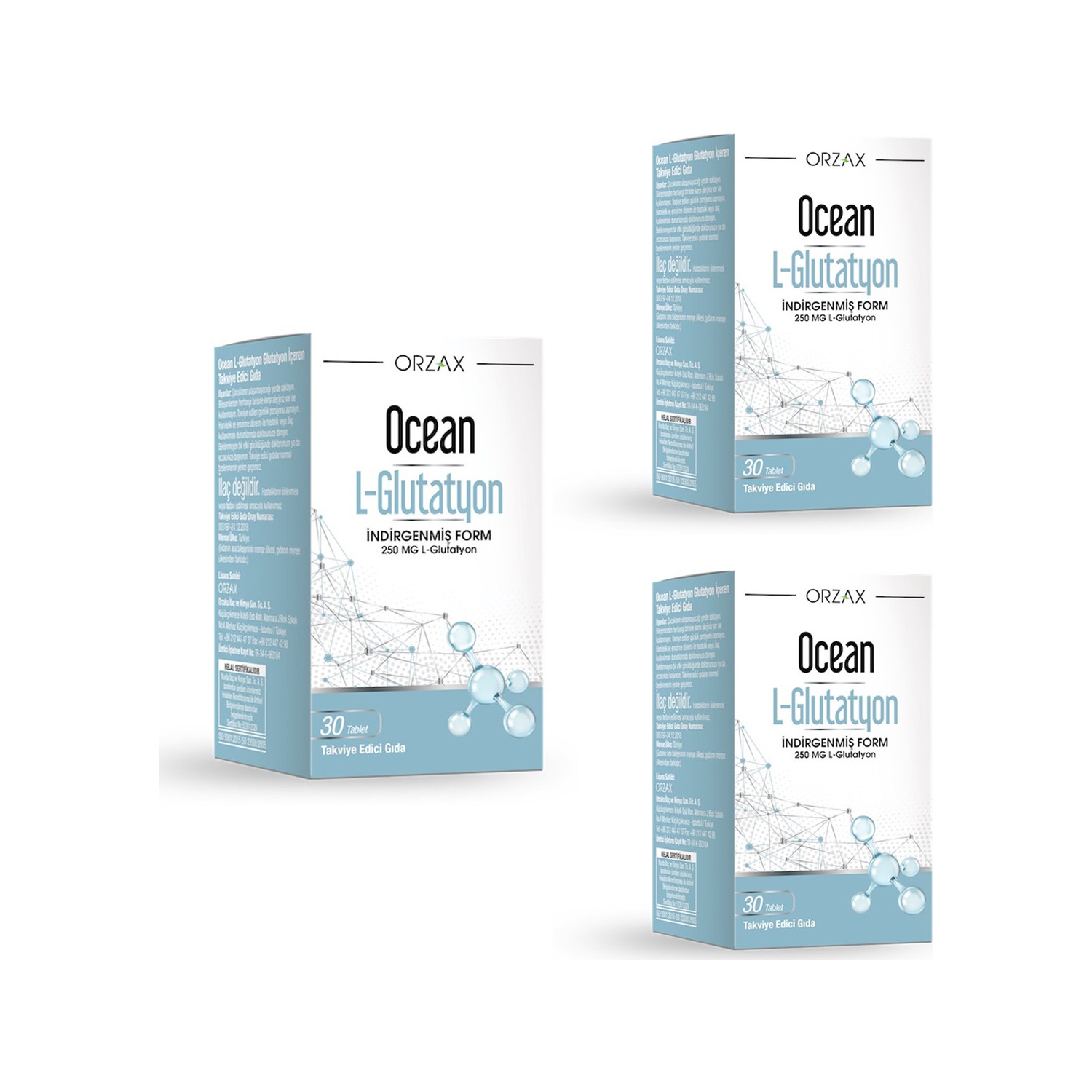 L-глутатион Ocean 250 мг, 3 упаковки по 30 таблеток