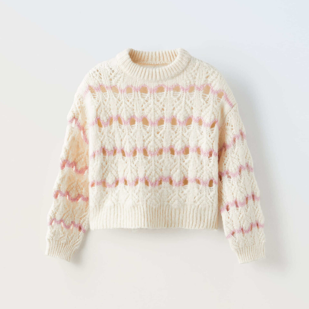 

Свитер для девочки Zara Striped Open Knit, экрю