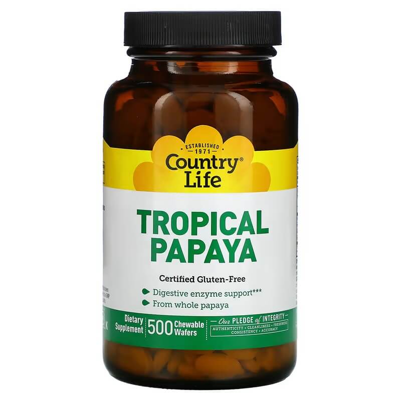 Тропическая папайя Country Life, 500 конфет country life папайя для поддержки пищеварения ананас и папайя 500 жевательных вафель