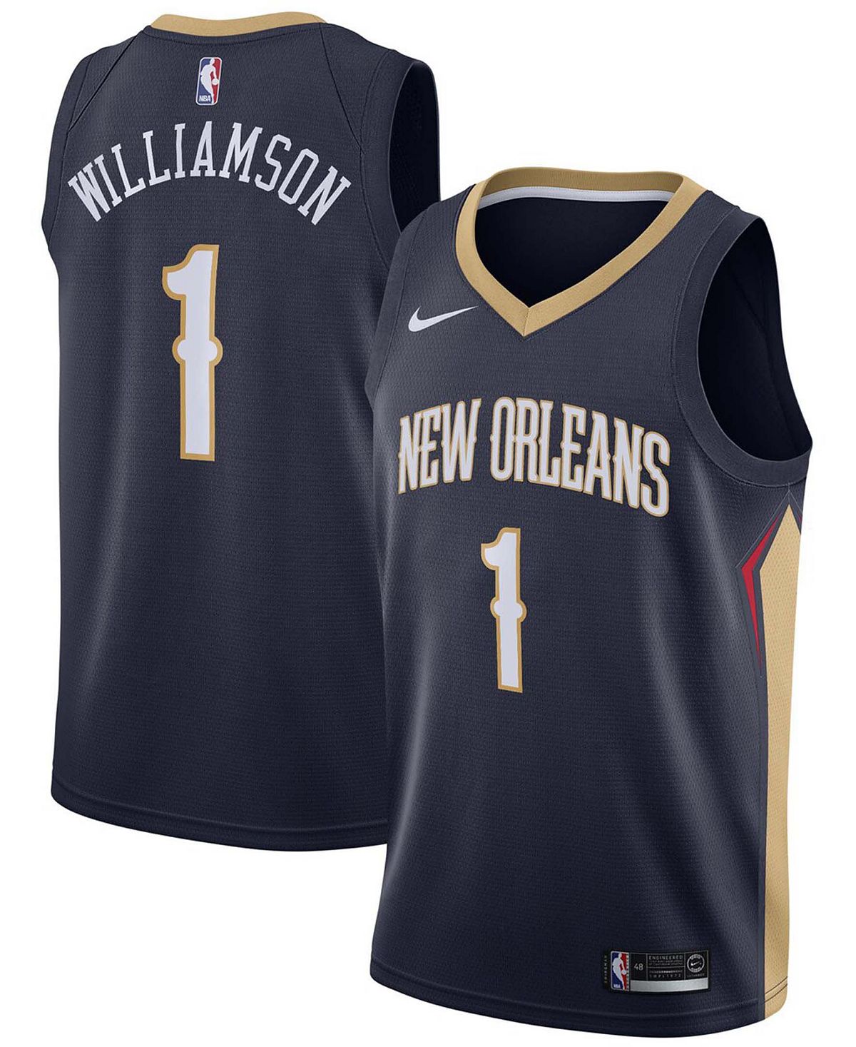 Мужская футболка zion williamson navy new orleans pelicans 2019 nba draft first round swingman jersey — icon edition Nike, синий