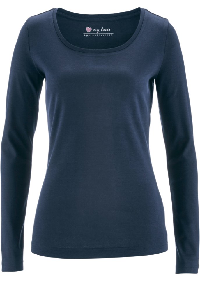Хлопковая рубашка с длинными рукавами и круглым вырезом Bpc Bonprix Collection, синий гоночная футболка 2022f1 с длинными рукавами новая команда брендовая рубашка с круглым вырезом и одинаковым пользователем