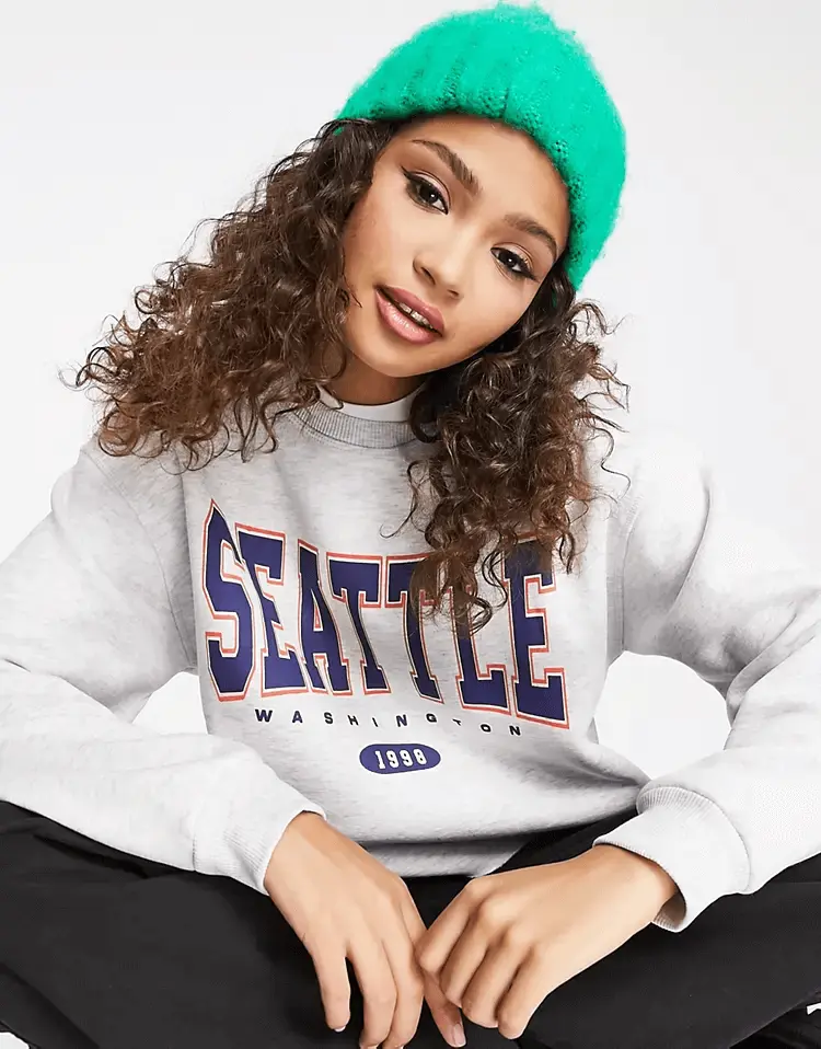 

Свитшот Stradivarius Raw Hem Seattle, серый