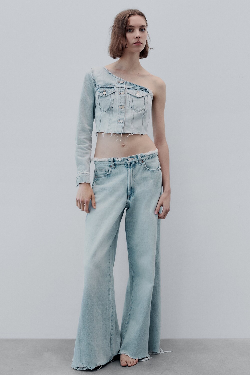 

Асимметричный топ trf из денима Zara, голубой