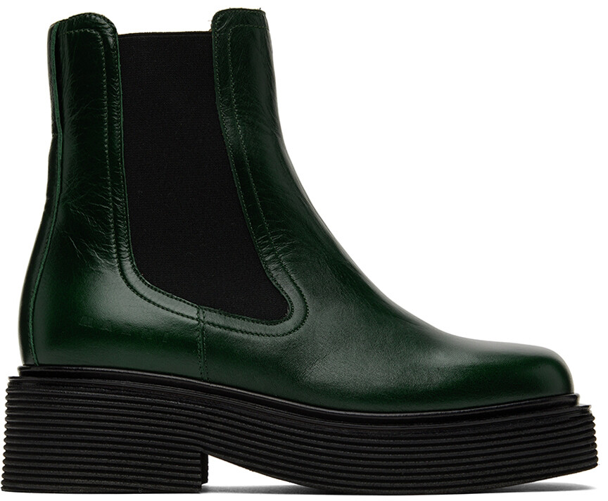

Зеленые кожаные ботинки челси Marni, Зеленый