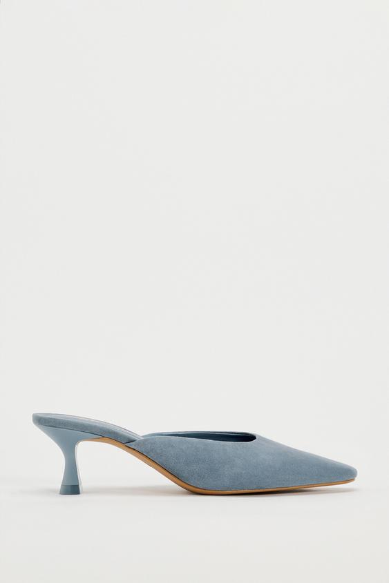 Мюли Zara Suede High Heel, синий цена и фото
