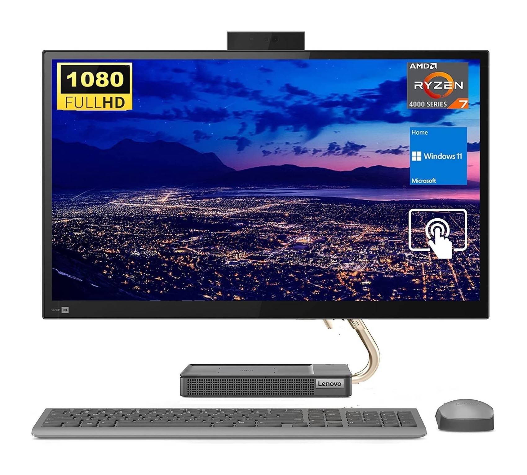 Моноблок Lenovo IdeaCentre 5 AIO, 23.8", AMD Ryzen 7 5700U, Full-HD сенсорный экран, 16Гб, 1Тб SSD, серый - фото